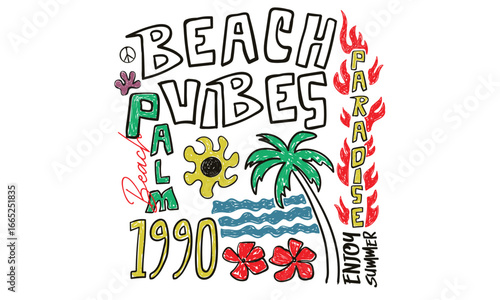 Sunshine paradise graphic print design. Graffiti Tropical palm tree design. Beach modern abstract art. Sunshine on my mind. Summer vibes artwork. Peace symbol.