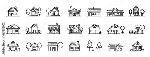 Set of Minimalist Black and White House Icons for Real Estate and Home Design Projects