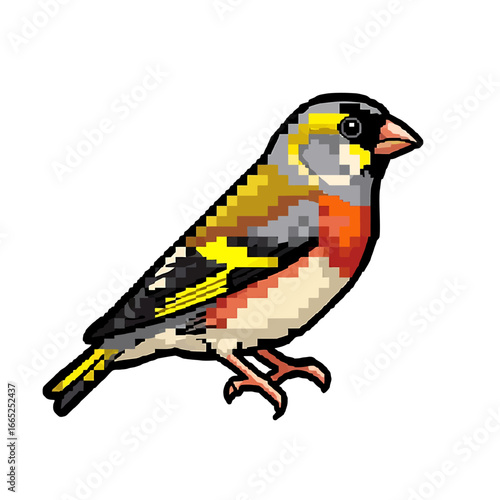 A vibrant illustration of a goldfinch, showcasing its detailed plumage and perched posture.