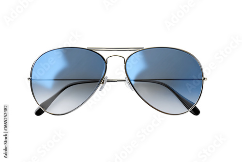 Gold Frame Aviator Sunglasses with Blue Gradient Lenses isolated on white transparent background