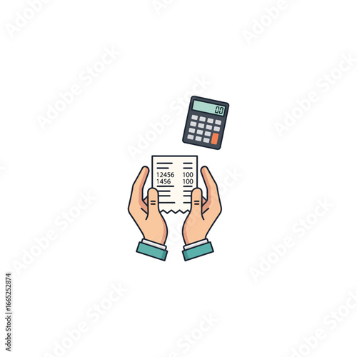Hands holding a receipt with a calculator hovering above, symbolizing financial calculation and record-keeping.