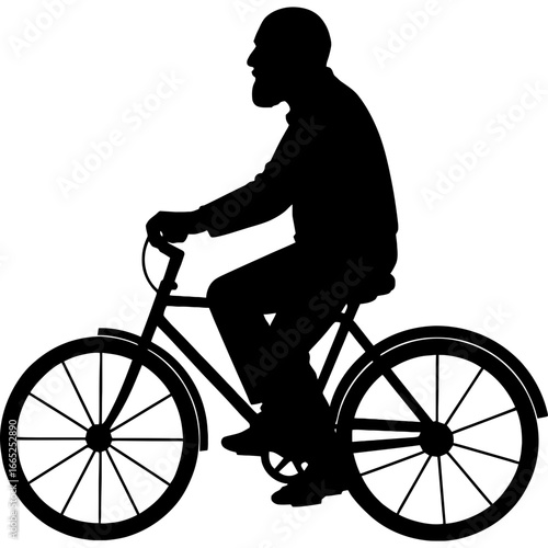 Elderly man riding bicycle black silhouette vector