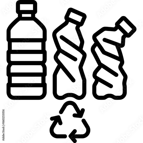 Plastic bottles being crushed outline vector