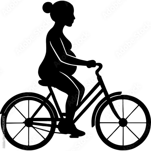 Pregnant woman riding bicycle black silhouette vector