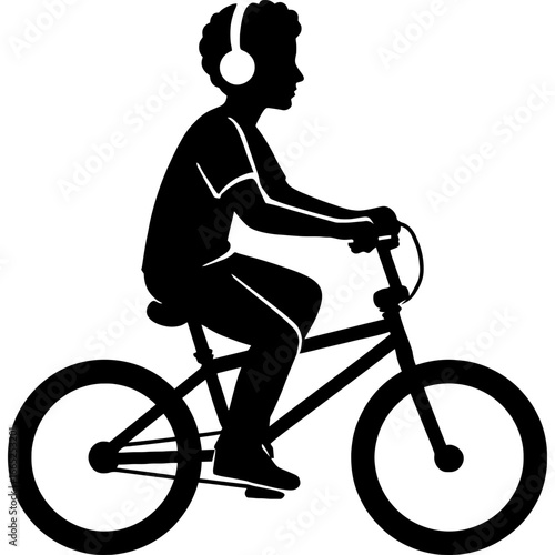 Teenager riding bmx bike black silhouette vector