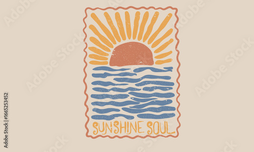 Sunshine on my mind. Summer vibes artwork. Enjoy summer. Sunshine paradise graphic print design. Beach modern abstract art.