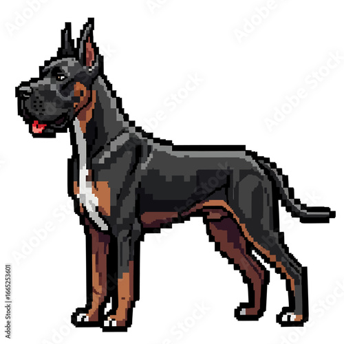 Pixelated illustration of a Great Dane standing.