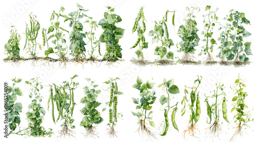 Botanical watercolor illustration of vegetable plants with roots, showcasing natural growth and greenery. Perfect for farming, agriculture, and gardening themes.