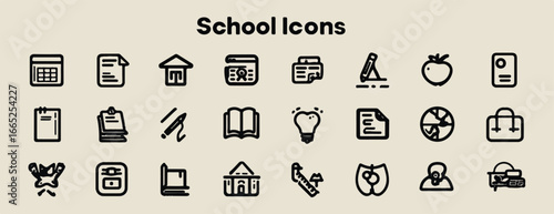 Simple Vector School Icons Collection for Education and Learning Resources Perfect for Back to School Season and Educational Projects