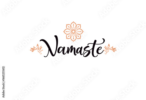 Namaste typographic art with floral design on white background  