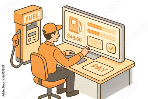 Isometric gas station attendant using digital payment system