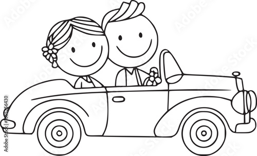 Love's Journey: A charming pair embarks on a road trip in a classic convertible, illustrating their blissful bond and shared adventure.