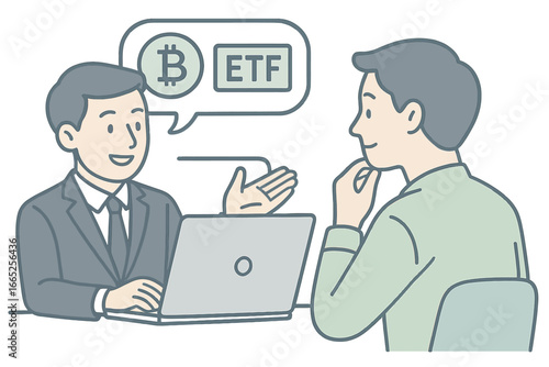 Business discussion on bitcoin etf in contemporary office setting with digital technology
