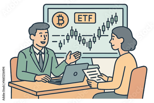 Business discussion on cryptocurrency etfs with market analysis chart