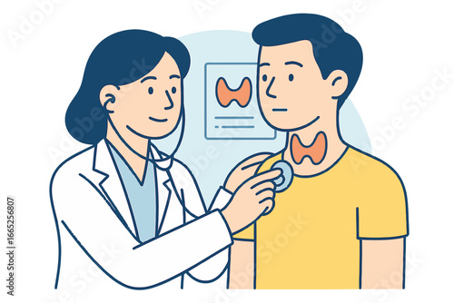 Thyroid checkup concept: doctor examining patient for thyroid health awareness