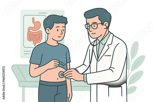 Doctor examining child's abdomen for health checkup in medical office