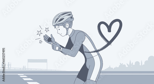 Illustration of inline skater gearing up with heart trail for fitness enthusiasm