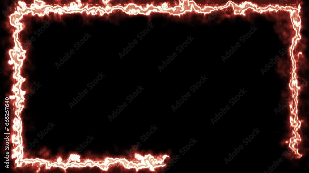 Fiery glowing frame on dark background, bright orange and red flames ...