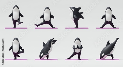 Orcas yoga poses cartoon illustration