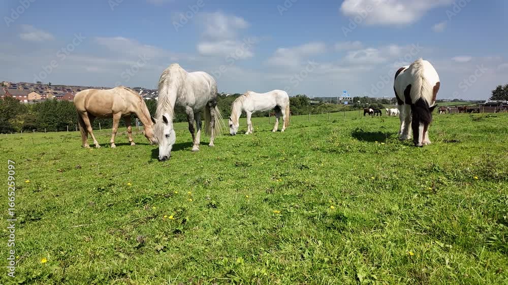 Peaceful Horses Grazing in Green Pasture on a Sunny Day in Summer Animal Photography Peaceful Horses Grazing in Green Pasture on a Sunny Day in Summer Animal Photography