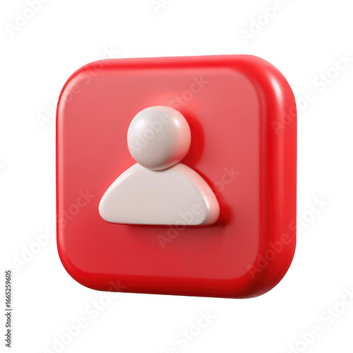 3d user icon profile symbol on a rounded square red button transparent background