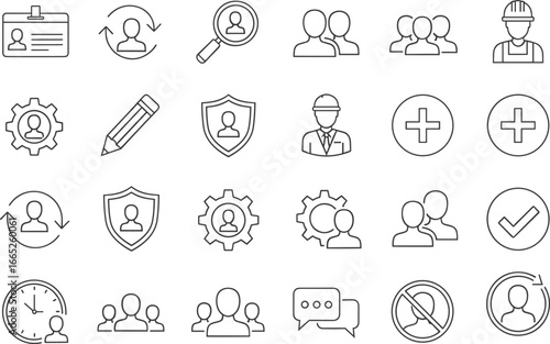 Human resources icons, business management symbols, employee profile, teamwork communication, recruitment illustration, office staff, corporate workflow, job hiring, leadership support