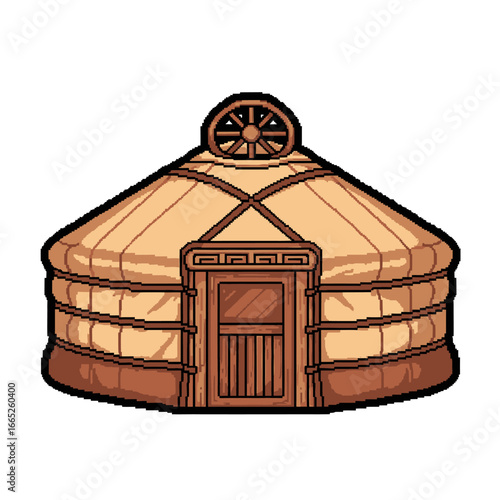 Stylized illustration of a traditional Mongolian yurt, showcasing its unique design elements.