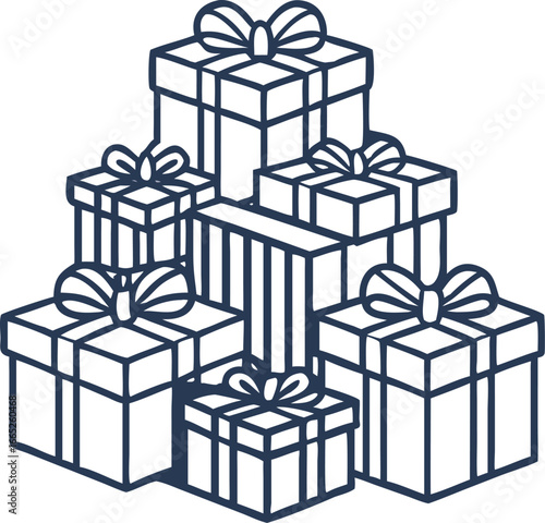 A stack of colorful festive gift boxes isolated on white background isolated on transparent background