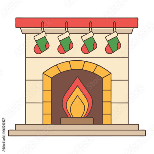 Festive fireplace decorated with christmas stockings vector design isolated on white background isolated on transparent background
