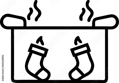 Festive fireplace decorated with christmas stockings on a white background isolated on white background isolated on transparent background