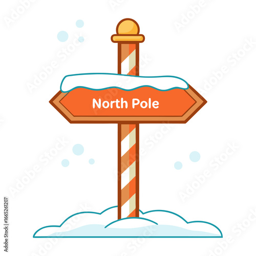 North pole signpost with snow isolated on white background isolated on transparent background