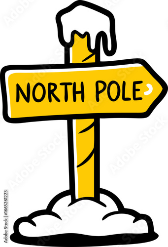 North pole signpost with snow isolated on white background isolated on transparent background