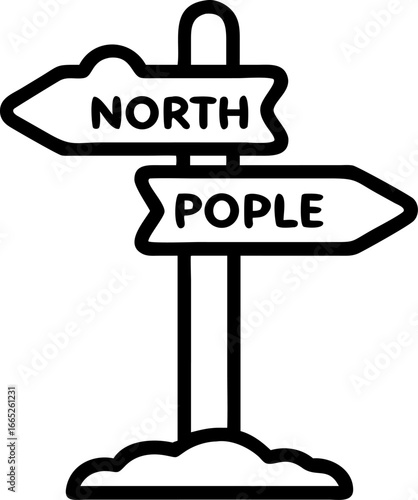 Whimsical north pole signpost with falling snow isolated on white background isolated on transparent background