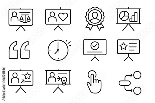 Persuasive Icons Collection. Line style icons of persuasive presentations: logical argument icon, emotional appeal icon, social
