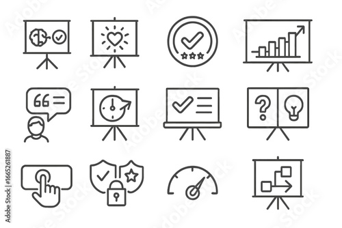 Persuasive Icons Collection. Line style icons of persuasive presentations: logical argument icon, emotional appeal icon, social