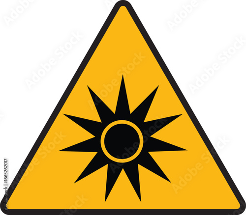 Warning Sun Hazard Triangle Sign with UV Radiation Symbol for Outdoor Safety, Heat Exposure Risk, Skin Protection Awareness, and Environmental Health Precaution Isloated On White Background