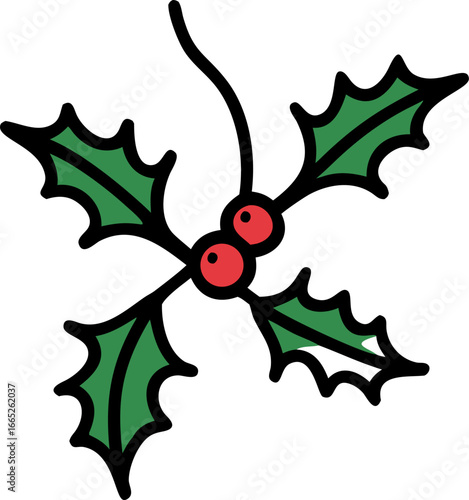 A festive mistletoe branch with leaves and berries isolated on white background isolated on transparent background
