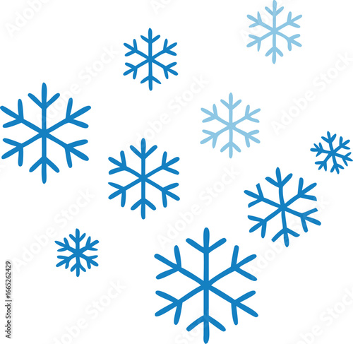 Collection of falling snowflakes graphics isolated on white background isolated on transparent background