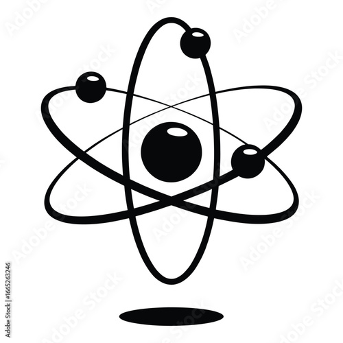 Stylized Atom Illustration with Orbiting Electrons and Nucleus for Science and Technology Concepts Vector Graphic