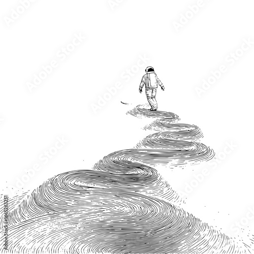 Astronaut walking on surreal path a journey into the unknown adventure exploration and discovery concept art