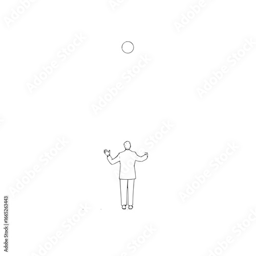 Orchestra conductor directing music with hand gestures and circle above in minimalist line art style design