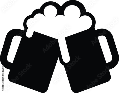 Two Beer Mugs Clinking Together silhouette icon