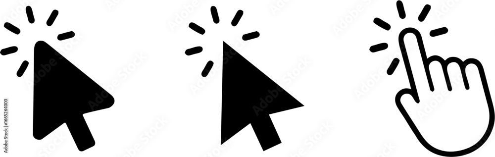 Hand pointer icons. Pointer click. Cursor icon. Clicking finger. Computer mouse click. Arrow Vector illustration. 018.eps