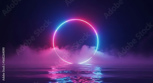 Wallpaper Mural A vibrant neon circle glows in a smoky, futuristic scene with reflections Torontodigital.ca