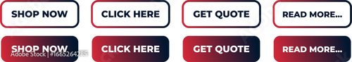 CTA Buttons set with gradient frames in Pink and Navy. Call to action buttons for Shop now, Click here, Get Quote, and read more. 04.eps