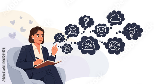 Psychologist listening to patients problems and taking notes during a therapy session