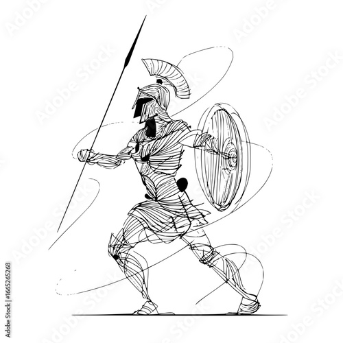 Spartan warrior drawing illustration ancient greek soldier with spear and shield sketch artwork design art