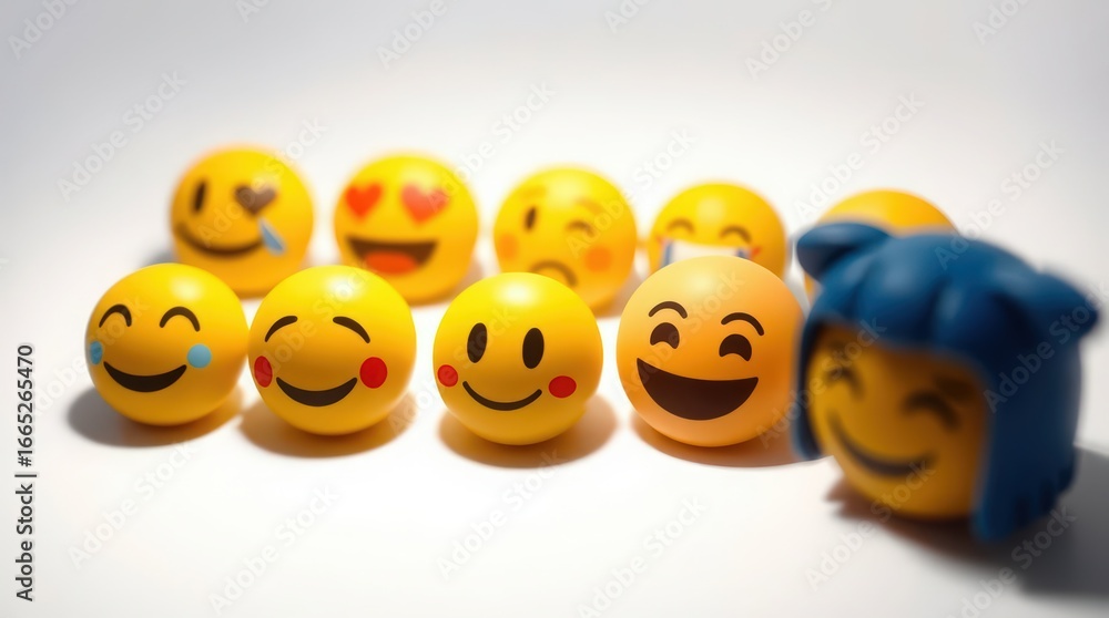 Obraz premium Diverse emoji expressions capturing joy, love, and various emotions for digital communication projects