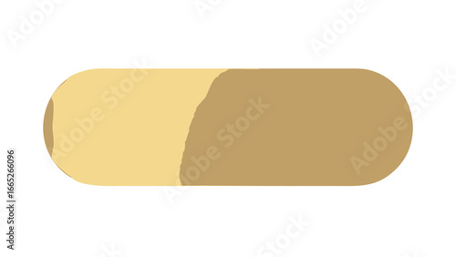 Horizontal capsule shape with a light yellow left side and a tan right side on a white background