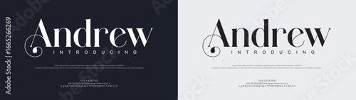 Andrew Luxury vintage alphabet letters font and number.  Minimal modern urban fonts for logo, brand etc. Typography typeface uppercase lowercase and number. vector illustration